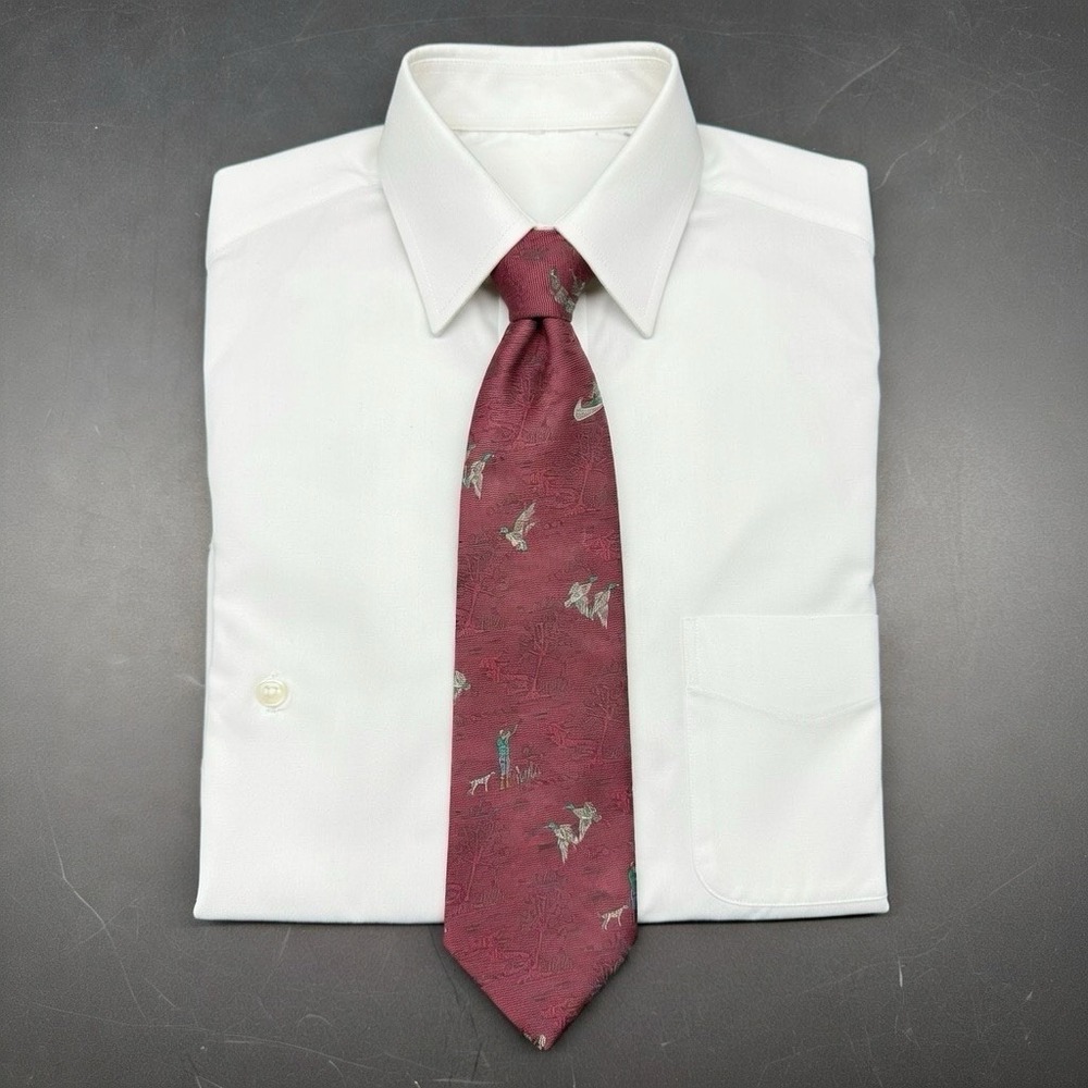 Polo Ralph Lauren Hunting Scene Tie Burgundy Wool Silk Handmade USA 3" 54" - Picture 2 of 11